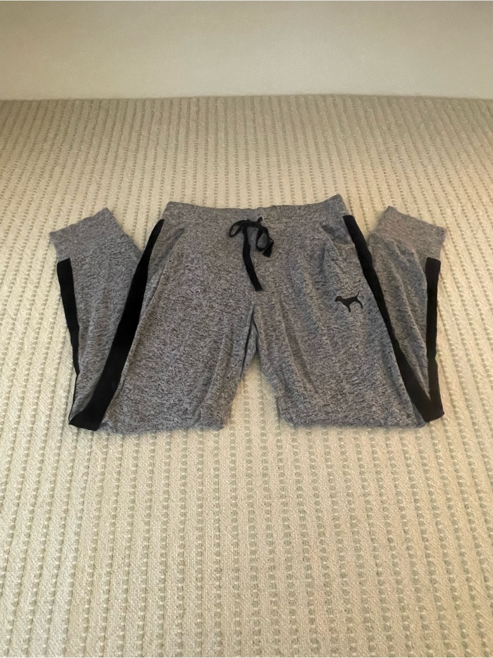 PINK Victoria's Secret Gray Joggers with Black Side Panels - Size: Small